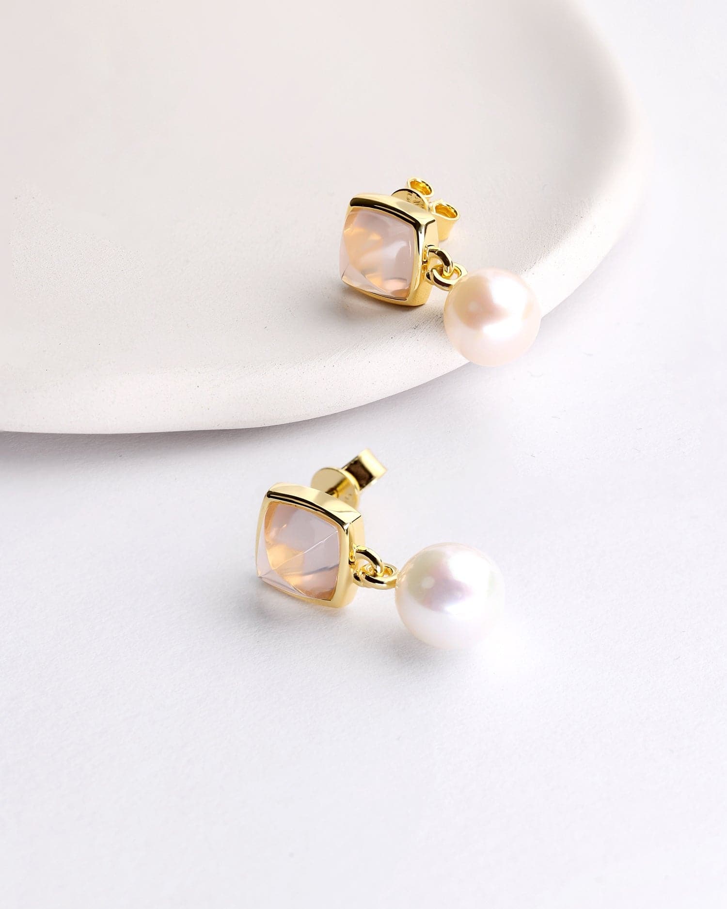 Sugar Pink Quartz & Pearl Earrings - GEMX